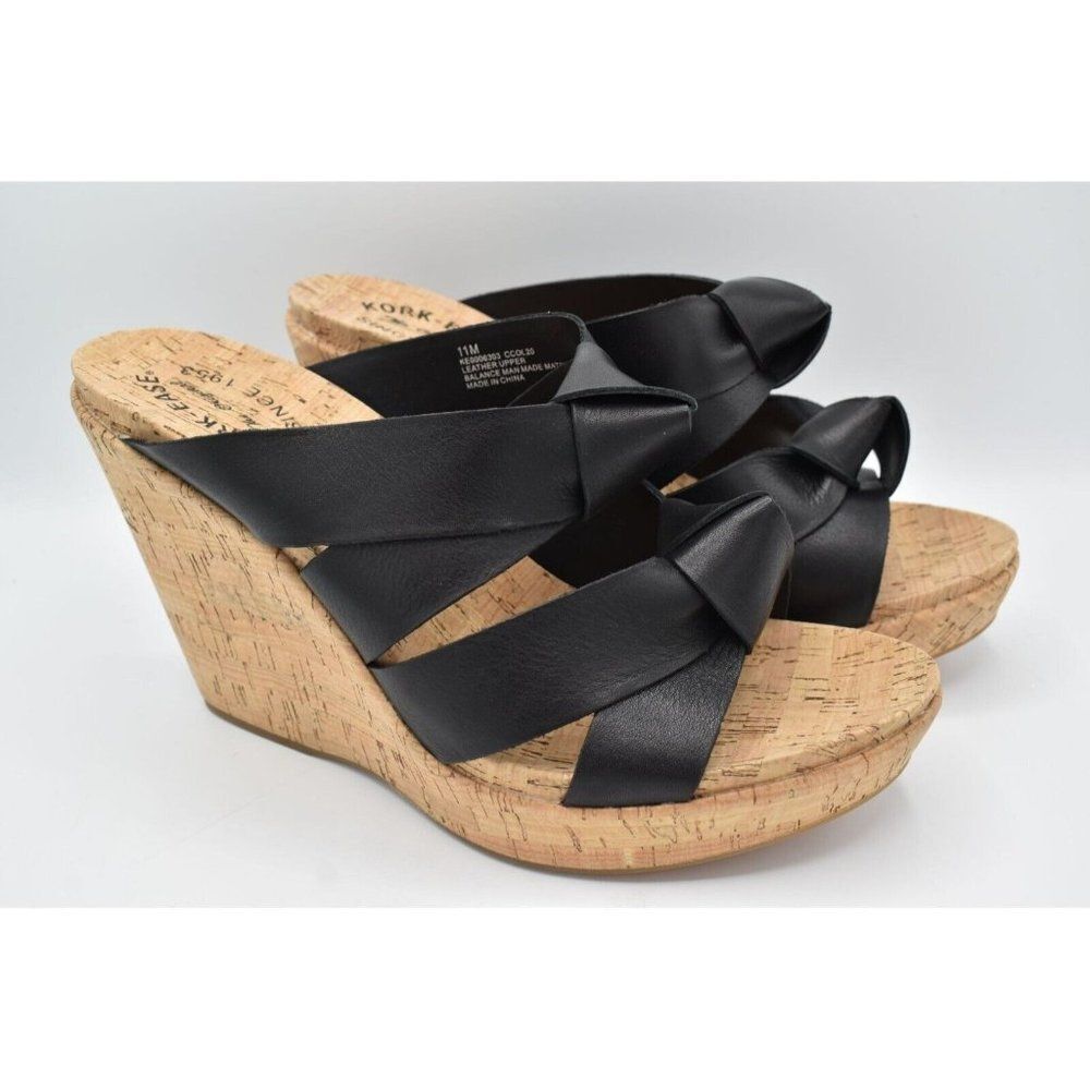 Kork-Ease Womens Size 11 Sammi Wedge Black Leather Slide Sandals Shoes